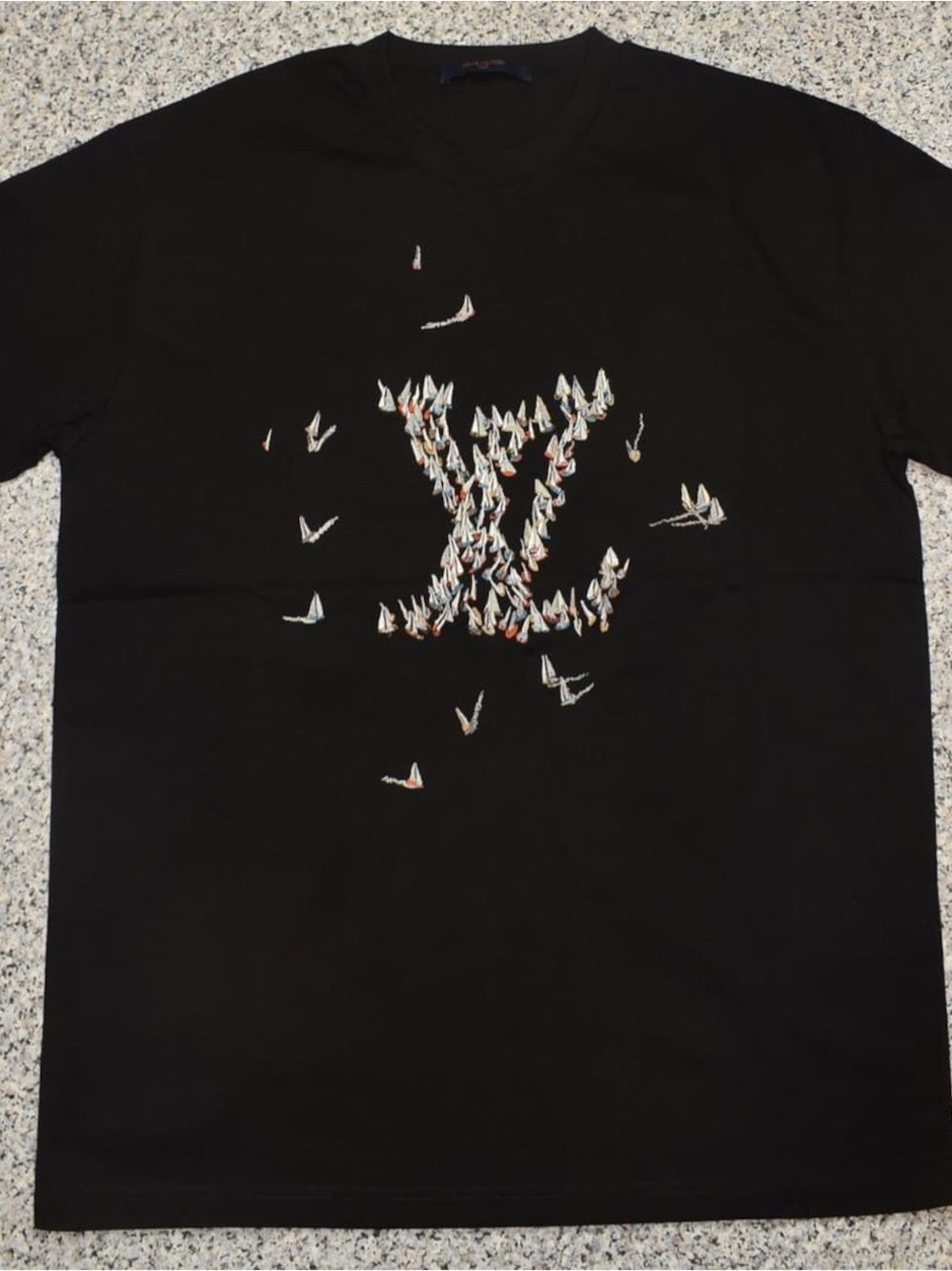 Louis Vuitton Black Short-Sleeve Tee with Embroidered LV Motif